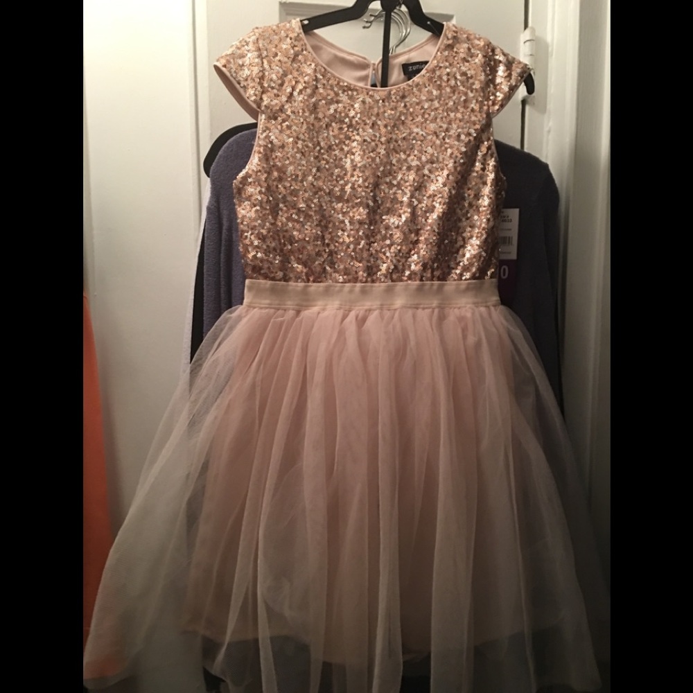 Zunie Girls Sequin/Tulle Holiday Dress Champagne